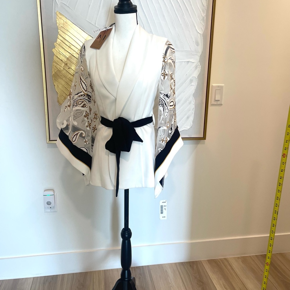 Chic White Kimono with Black and Gold Details